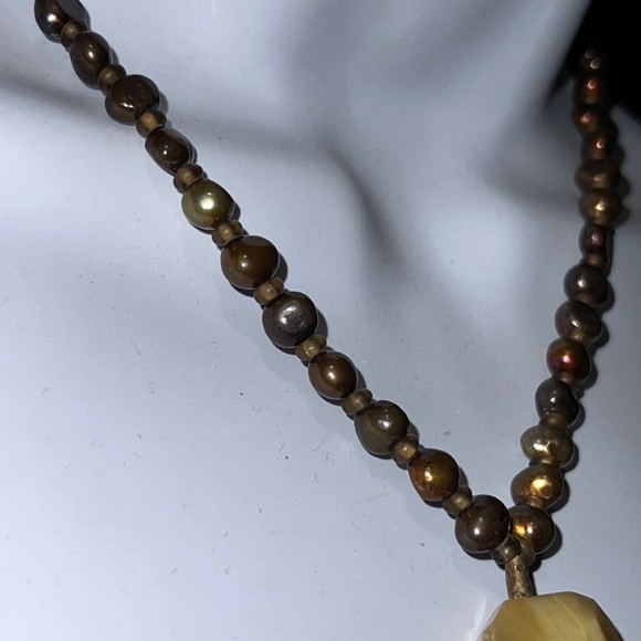 Fresh Water Pearls & Faceted Yellow Agate Pendant Necklace 925 Hook Closure - Picture 9 of 10